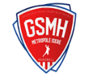 Un écusson rouge avec marqué GSMH Métropole Isère et une silhouette sportive.