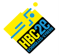 Un logo rectangulaire jaune et bleu où est écrit HBC 2e Échirolles Eybens